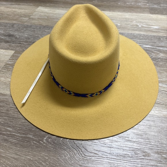 Charlie 1 Horse Gypsy Felt Hat In Rare Mustard Color Size Small Beaded Blue Band main image 8